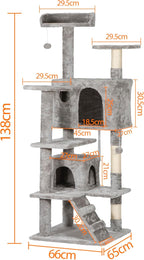 LEMY 54 Inch Cat Tree,Multi-Level Cat Tower Condo for Indoor Kittens,Light Grey Cat House with Sisal-Covered Scratching Post for Cats to Play and Sleep