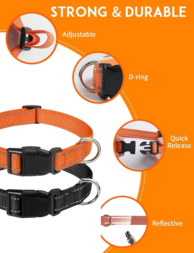 PaiPaitek Replacement Shock Collar Strap with Metal Ring, Reflective Nylon, Black/Orange, 3/4 Inch x 28 Inch, Compatible with Multiple Training Collars, 2 Packs
