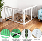 ZJSF Freestanding Dog Fence Indoor, Foldable Dog Gate for Doorways, Stairs or Hallways, Sturdy Wood Extra Wide Pet Gate with Support Feet for The House, White, 24 "Height-4 Panels