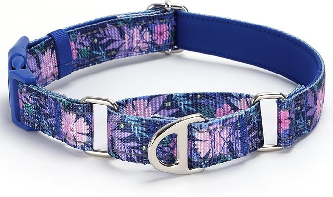 Martingale Collar for Dogs - No Slip Choke Heavy Duty Collar with Reflective Nylon, Quick Release Buckle & Bohemian Floral Pattern for Training, Walking & Overexcited Dogs S