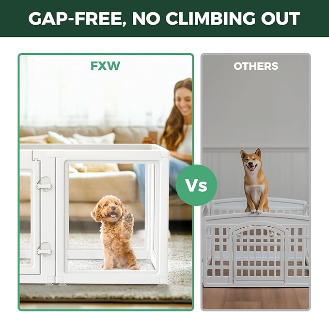 FXW AuraSpace Acrylic Indoor Dog Playpen for Puppies and Small Dogs, 24 Inch, 6 Panels, White