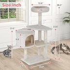 Cat Tree, 36 Inches Indoor Cat Tree Tower Condo, Natural Sisal Cat Scratching Post with Cozy Bed, Small Cats Tree for Kittens, Soft Perch & Cute Toys, Beige