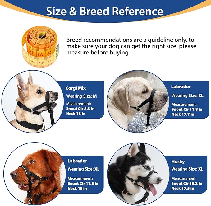 BARKLESS Head Collar for Dogs, No Pull Head Halter for Large Medium Small Dogs, Dog Halter Stops Heavy Pulling, Muzzle Leash with Padded Safety Strap for Walking Training(Black, M)
