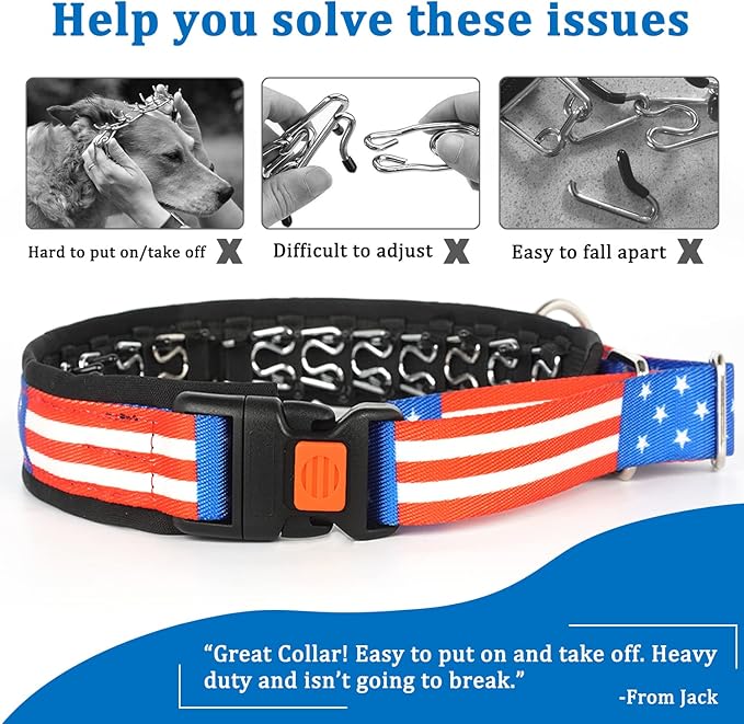 Mayerzon Martingale Prong Collar for Dogs, Patented No Pull Pinch Collar with American Flag and Buckle for Small Medium Large Dogs Training Walking Hunting, Adjustable and Heavy Duty(L, Flag)