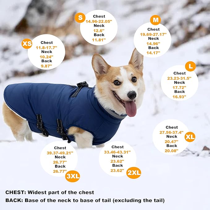 Mklhgty Dog Coat with Harness Built-in, Waterproof Reflective Fleece Lined - Warm Windproof Winter Jacket with Back Zipper, Cold Weather Snow Dog Coats - Blue - L