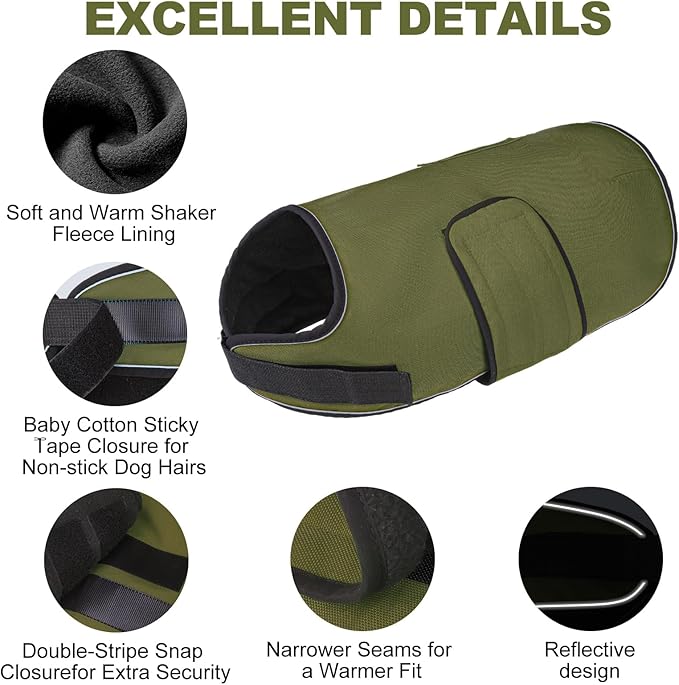 BEAUTYZOO Dog Winter Coat for X-Large Dogs Waterproof, Warm Reflective Great Dane Oxford Canvas Jacket, Fleece Dog Cold Weather Coats Windproof for Female Male Dogs, Green XL