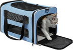 Cat Carrier Soft-Sided Travel Bag for Medium to Large Cats Over 15lbs, Small Dog Carrier Crate Top Entry Breathable Mesh Puppy 12 Pounds, Pet Rabbit Carrying Cage Kennel Collapsible Blue