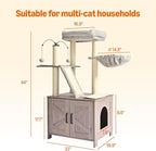Amazon Basics Furniture Cat Tree with Litter Box Enclosure, Large Cat Tree with Scratching Posts, Sisal Pad, Cozy Perch and Hammock