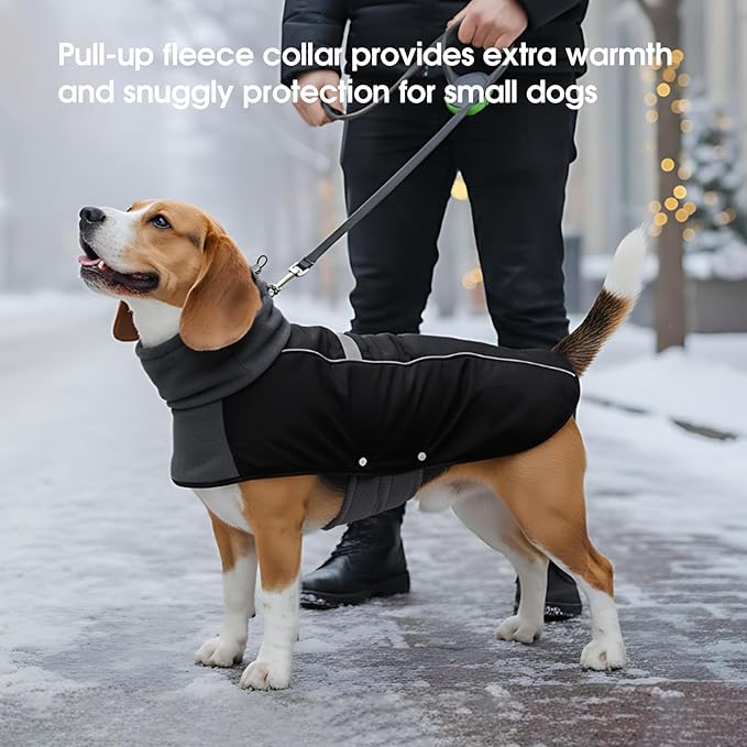 ASENKU Dog Coat, Dog Winter Jackets with Fleece Turtleneck, Windproof, Reflective Pet Snow Jacket for Cold Weather, Coats for Large Size Dogs Black, XXL