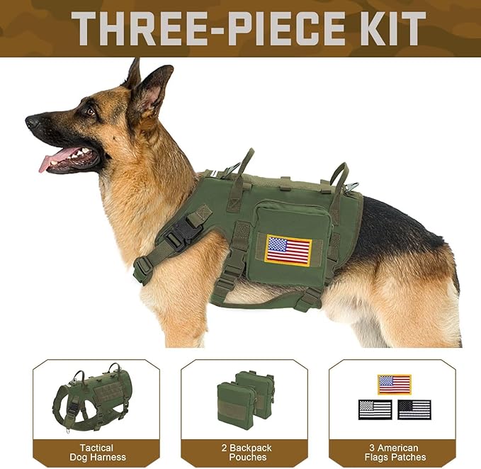 Forestpaw Dog Harness for Large Dogs,Tactical Dog Harness with Handle,No Pull Military Service Dog Vest with Pockets Adjustable for Walking Training,Green,Chest 21.5-45"