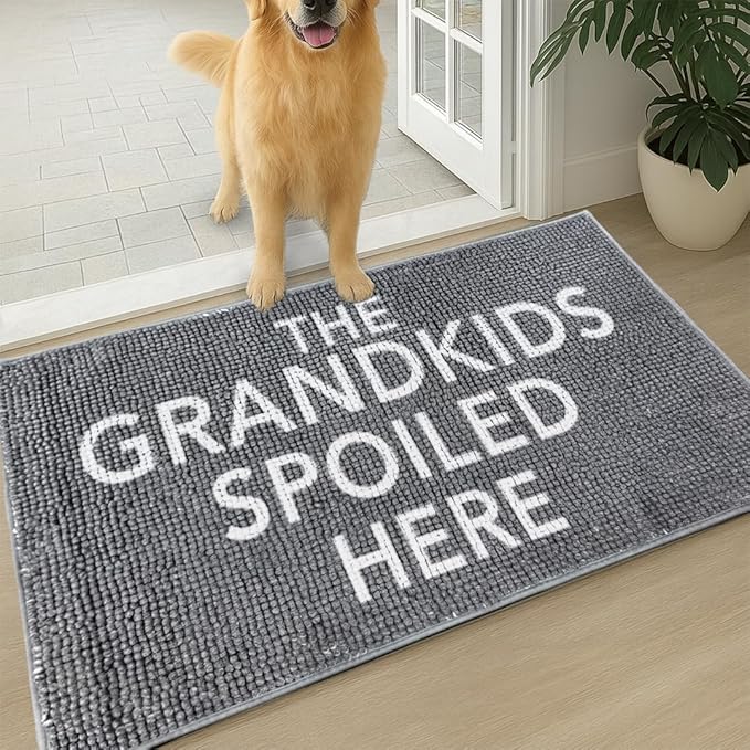 Muddy Mat® Absorbent Microfiber Door Mat and Pet Rug, Non Slip Washable Chenille Indoor Outdoor Entry Rug - The Grandkids Spoiled Here Funny Welcome Mat Entryway 19"x30"