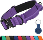 Joytale Tactical Dog Collar for X-Large Dogs with Control Handle, Heavy Duty Military Training Collar for Power Breeds, AirTag Holder Case, Quick Release Metal Buckle, Soft Padded, XL, Purple