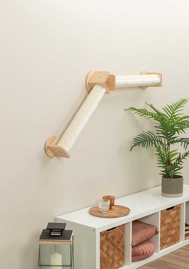 Trixie Cat Wall Furniture Set 4 - Cat Wall Scratcher, Climbing Shelves - 2 Sisal Rope Scratching Posts - Elevated Shelf - Natural/White