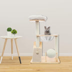 JOMCYDM Cat Tree Indoor Wooden Tower Pet Condo Activity Center 22.05Lbs Load with Cozy Bed Space Capsule Scratching Pad Rolling Ball 37.8In Freestanding