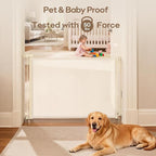 Retractable Safety Baby Gate or Mesh Dog Gate,Durable Portable Mesh Retractable Gate,Easy to Use for Stairs, Doorways, Hallways, Indoor, Outdoor, 33.5" Tall, Up to 45" Wide, Cream