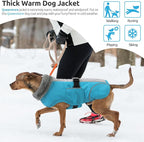 Queenmore Dog Coats for Large Breeds, Dog Snow Jacket, Adjustable Easy On Pet Winter Jackets, Waterproof Cold Weather Pet Coat, Blue, L