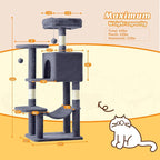 Cat Tree Tower 44 Inch, Small Cat Tower with Condo, Hammock, Sisal Scratching Posts, Extended Perch, Pet Play House for Indoor Kittens and Cats, Grey