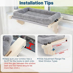 Cat Sill Window Perch - 100% Natural Pine Frame, Soft Rabbit Fur Cushion, Tool-Free Adjustment, Supports 50 lbs (Large-Grey)