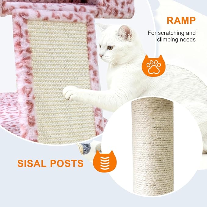 82" Tall Cat Tree,Giant Cat Tree for Indoor Cats Large Adult, Heavy Duty Cat Tree Tower, Extra Large Cat Trees with Scratching Posts, Cat Condos, Hammock,Top Perch,Ramp (Pink)