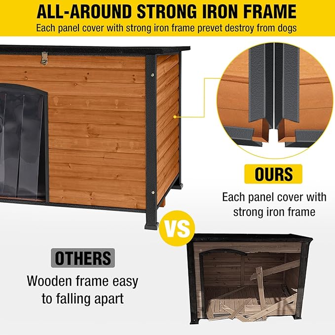 Aivituvin Heated Dog House Outdoor & Indoor Dog Kennel with Insulated Liner & Heating System for Winter Waterproof Large Dog Cage for Small & Medium & Large Dogs,Unique All-Around Iron Frame