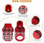 KOOLTAIL Christmas Dog Hoodie, Red Plaid Pet Sweater, Hat Hooded Sweatshirt Dog Clothes for Small Medium Large Dogs, Soft Warm Winter Cold Weather Coat with Leash Hole&Pocket, Reindeer Snowflake, XL
