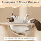 PETSITE 52 Inches Wooden Cat Tree, Multi-Level Modern Cat Tower with Scratching Posts, Space Capsule, Condo, Interactive Hanging Ball, and Top Perch with Removable and Washable Cushions