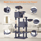 Large Cat Tree 66 Inch, Multi-Level Tall Cat Tree Tower with Condo, Perches, Sisal Scratching Posts and Hammock, Pet Play House with Dangling Balls for Indoor Cats, Dark Grey