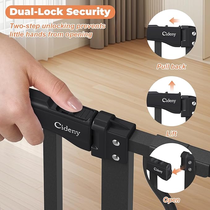 34" Extra Tall Baby Gate for Stairs, Auto Close Stroller Friendly Dog Gate Indoor for Doorways, Pressure Mounted 29"-40" Wide Baby Gate, Easy Walk Through Gate for Children & Pets, Black