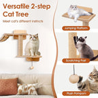 Tangkula Cat Wall Shelves, 6 Pieces Wooden Wall Mounted Kitten Furniture Set with Hammock, Bridge, 2-Step Cat Tree, Platforms, Scratching Posts & Hanging Toy, Modern Cat Climber Steps
