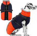 AOFITEE Dog Coats for Large Dogs, Waterproof Dog Winter Jacket with Harness Built in, Warm Large Dogs Coat with Fleece Lined, Zip Up Pets Jackets for Golden Retriever, Weimaraner, Blue 2XL