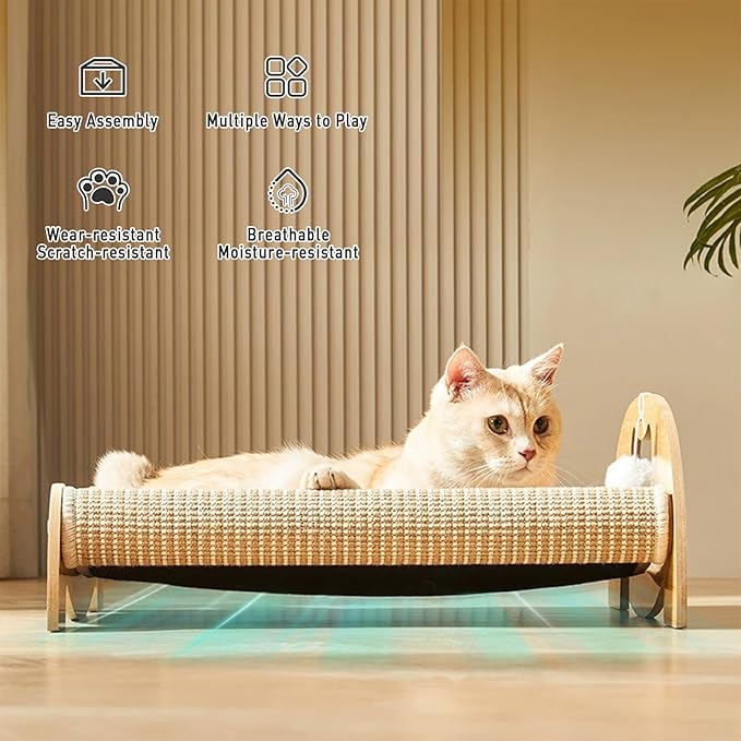 Sisal Cat Scratcher Bed for Indoor Cats, Hammock for Scratching Pad Cat, Extra-Large Sisal Scratching Post Furniture for Cat Lounger & Sleep & Scratch, 60 x 52 x 20cm