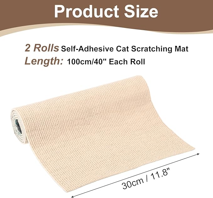 uxcell Self-Adhesive Cat Scratching Mat, 2 Roll 39.4" x 11.8" Couch Protector from Cat Claws for DIY Sofa, Wall, Doors, Cut Anti Cat Scratch Pad Carpet Mat, Khaki
