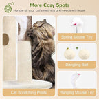 Globlazer Cat Tree Tower for Indoor Cats, 50-inch Adult Cat Tree House for Large Adult Cats with Steps, Scratching Post, 2 Cat Caves, Dangling Toys, FC50, Beige