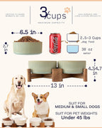 Getstar Ceramic Dog Bowls Set with Acacia Wood Stand, 3.5 Cups Pet Bowls Set of 2 for Medium Dogs, Cute Dog Food Bowl, Cat Bowls