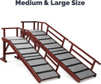 Dog Ramp for Bed or Couch, Wooden Pet Ramp with 20° Gentle Slope, Removable Side Rails, Non-Slip Surface, Top Platform & Wheels, Safe Bed Ramp for Small, Large & Senior Dogs, 60" Long, Mahogany
