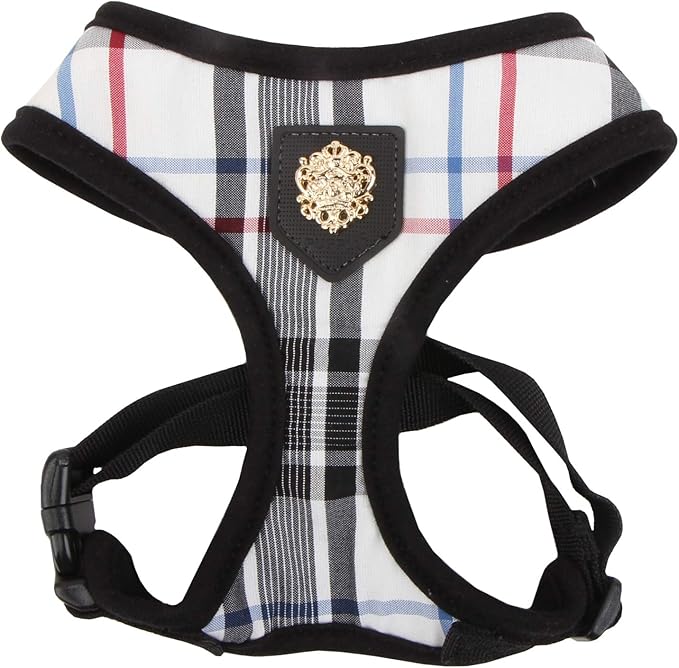 Puppia Junior Over-The-Head Dog Harness Checkered Pattern No Choke No Pull Adjustable Chest Belt Walking Training for Small and Medium Dog, Medium, Black