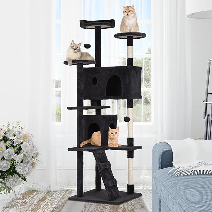 Cat Tree with Scratching Post,Cat Tower House for Indoor Large Adult Cats Kittens,21x21x70in Multi-Level Activity Cat Cando Furniture,Dark Grey