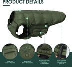 Kuoser Dog Puffer Jacket Warm Dog Coat for Large Dogs, Windproof Reflective Pet Padded Vest Cold Weather Clothes Puppy Snowsuit with Hook & Loop Coats, Easy On/Off, Green XL
