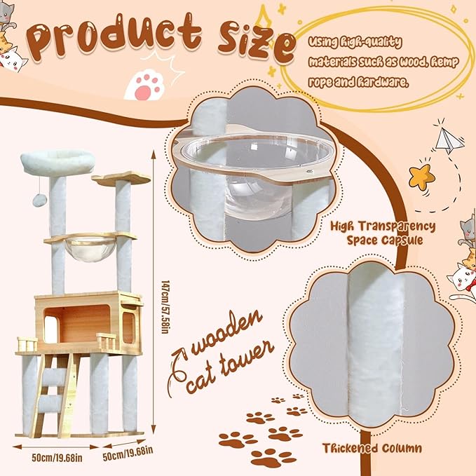 Cat Scratch Tower | Tall Cat Tower with Top Perch, Clear Hammock | Pet Supplies, Modern Cat Tower, Pet Activity Tree for Indoor Cats Kittens