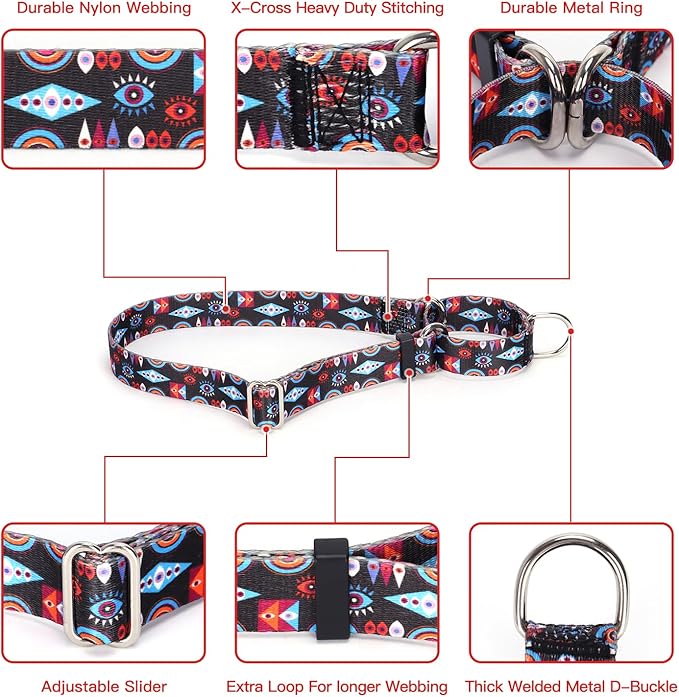 Martingale Dog Collars for Large Dogs, No-Slip Escape Proof Choke No Pull Cinch Soft Nylon Dog Training Collars Adjustable for Small Medium Large Breed Pet Dogs, Purple Floral L