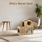 Two-Story‌ Cardboard Cat House with Scratching Pad, Hideout Kitten Bed Scratcher for Indoor Cats, Durable Cat Play House with Multiple Entrances and Windows, Corrugated Cardboard Construction