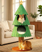 42.9 Inch Cat Tree for Indoor Cats, Cute Cat Tower with 2 Cozy Houses, Holiday Kitty Climbing Furniture for Kittens to Play and Sleep