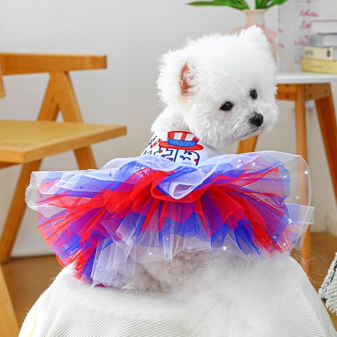 Furbabycare® Elegant Sweet Independence Day Puppy Dog Blingbling Princess Skirt Pet Dog Lace Cake Camisole Tutu Dress D-Independence Day X-Small