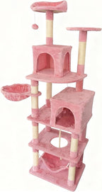 Cat Tree, 68-Inch Cat Tower for Indoor Cats, Plush Multi-Level Cat Condo with 7 Scratching Posts, 2 Perches, 2 Caves, Hammock (Pink)