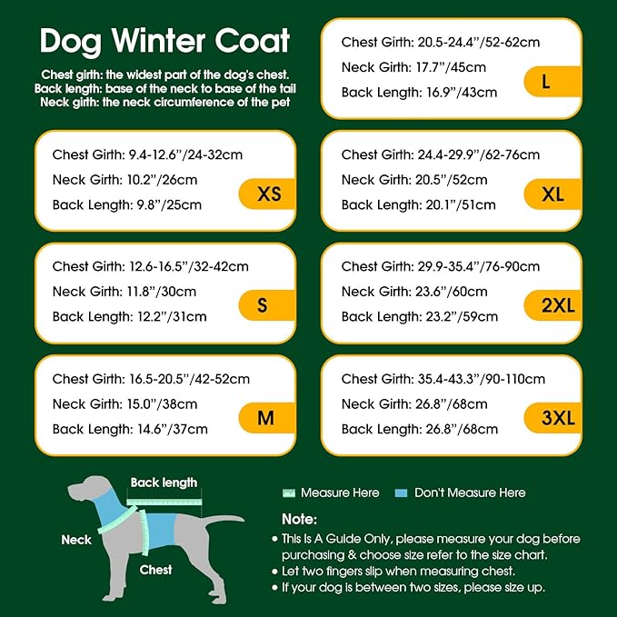 KAMA BRIDAL Dog Winter Coat Warm Padded Puppy Jacket Windproof Water Resistant Clothes for Small Medium Large Pets Christmas Sweater Outfit Vest(Green, 3XL)