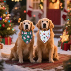 Christmas Dog Bandanas 2-Pack for Large to X-Large Dogs - Reversible Santa & Reindeer Prints Scarf, Gift for Dog Lovers