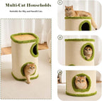 Cat House for Indoor Cats with Scratchable Sisal Material,2 Hideaways & 3 Soft Pads – Sturdy Multi-Level Cat Condo &Space-Saving Furniture for Multiple Pets, Easy to Assemble
