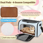 Cat Carrier Dog Carrier - Soft-Sided Cat Carrier with Plush Pad & Cooling Mat, Easy-Load 4-Side Zipper & 3-Side Mesh Ventilation, Pet Carrier Airline Approved for Cats/Dogs Up to 16 lbs, Blue