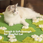 31 x 31 Inch 3D Garden Cat Scratcher Mat, Flower Sisal Cat Scratch Pad, Floor Cat Scratching Pads Rug for Indoor Cats, Protector for Wall&Carpets&Sofas, Green Moss Cat Claw Pad (White Flowers)