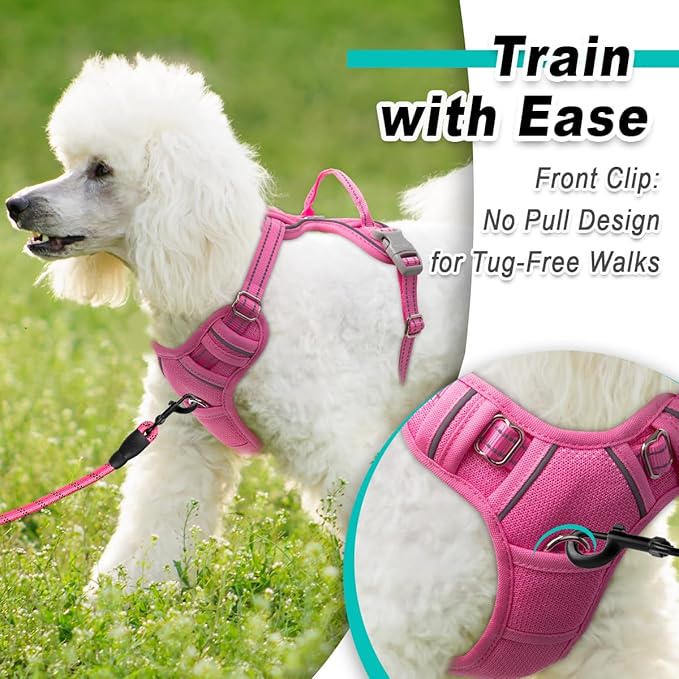 BARKBAY Dog Harness No Pull Mesh for Small Dogs - Adjustable, Reflective, Comfortable, No Choke, Heavy-Duty - Perfect for Outdoor Training, Walking, and Hiking - Strong & Durable - XS & Pink Mesh